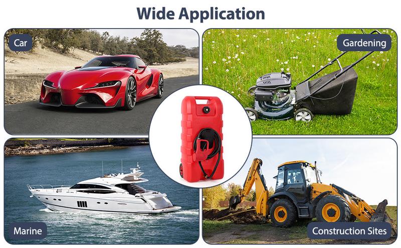 Product Introduction of 【GARVEE】 15 Gallon Portable Fuel Caddy with Siphon Pump and 10ft Hose - Ideal for Gasoline and Diesel Storage on Wheels for Cars, Lawn Mowers, ATVs, and Boats Available in Red, Yellow, and Gray Options. 14