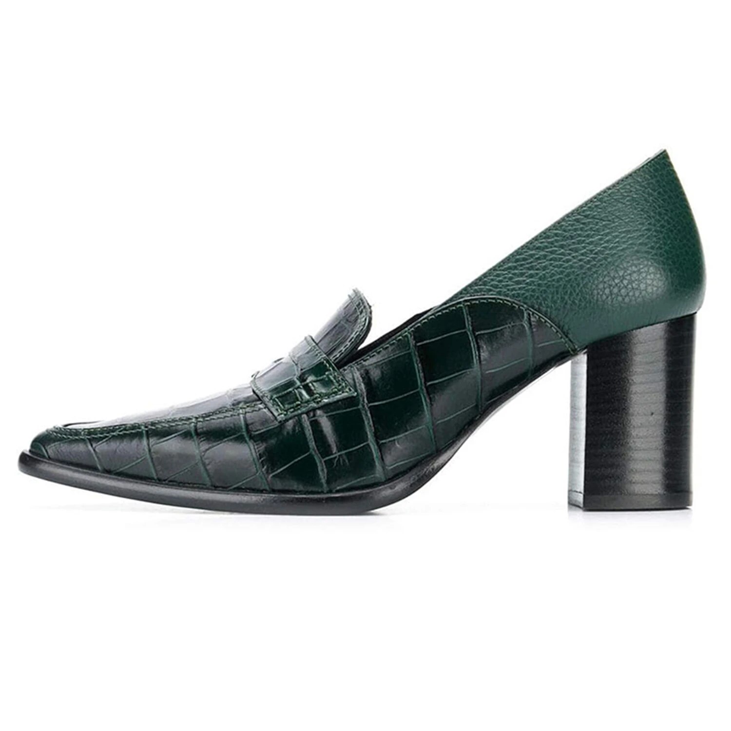 TAAFO Ladies Chic Crocodile Loafers High Block Heel Pumps Woman Patchwork Textured Patent Leather Meeting Caree Shoes