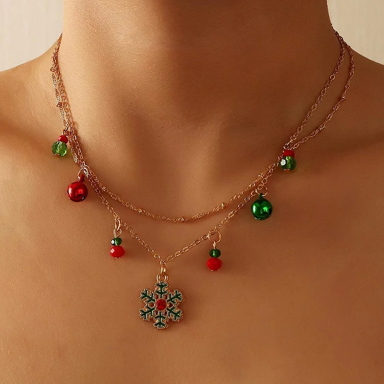 Fashion Christmas Bell Snowflake Necklace