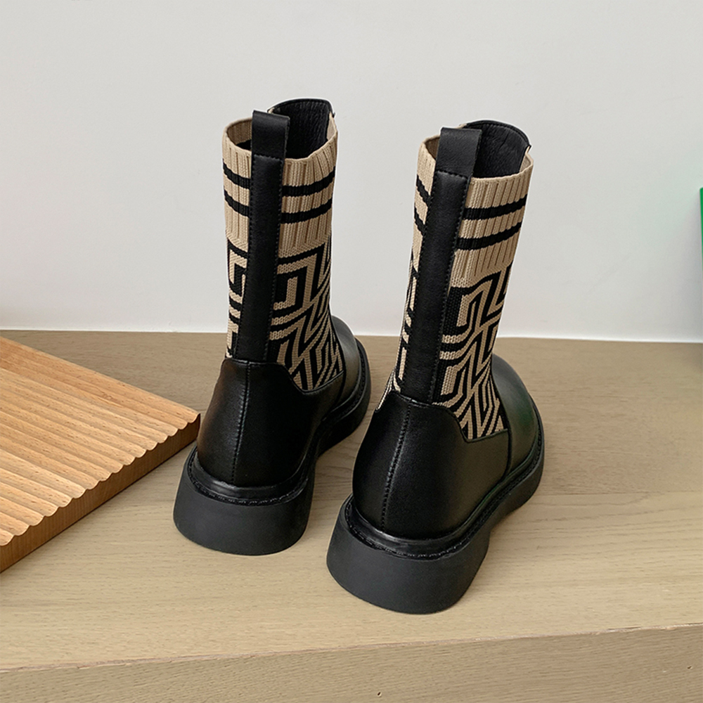 35mm Text Pattern Low-heel Women Fashion Mid Boots-vocosishoes