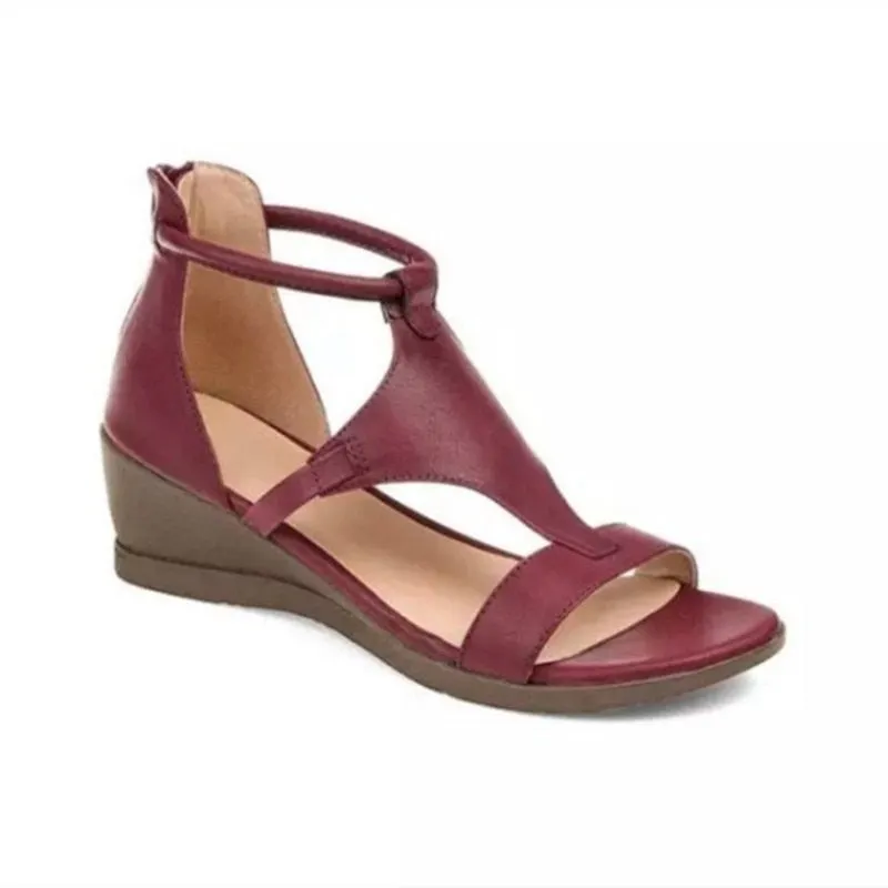 Womens Shoes Comfort Summer 2021 Plus Size Ladies Sandals Heel Zipper Retro Wedge Sandals Woman Soft Bottom Beach Muje