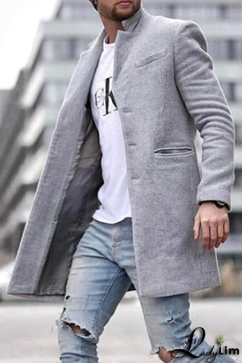 Black Fashion Solid Pocket Buckle Turndown Collar Outerwear