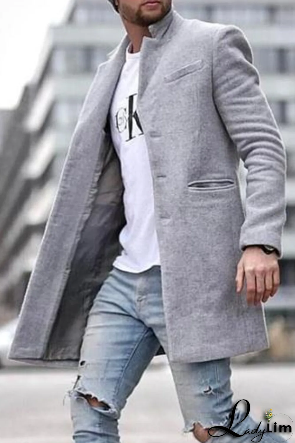 Black Fashion Solid Pocket Buckle Turndown Collar Outerwear