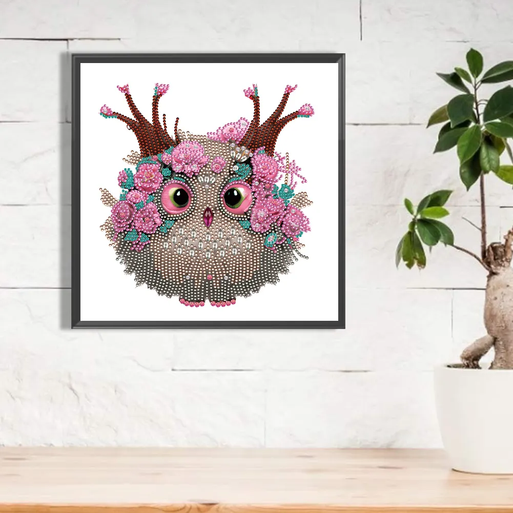Special Shape Diamond Painting 30*30cm - Owl With Flowers