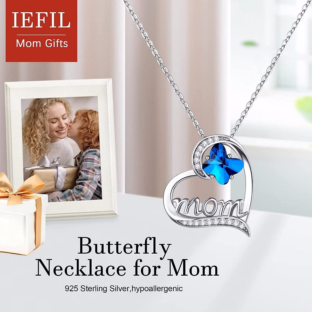 Butterfly Necklaces Mom Gifts,Blue Crystal Butterfly Necklace Jewelry for Mom