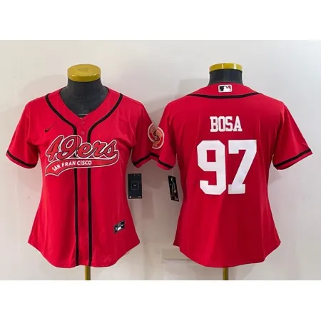 Women's San Francisco 49ers #97 Nick Bosa Red With Patch Cool Base Stitched Baseball Jersey(Run Small) O3W6
