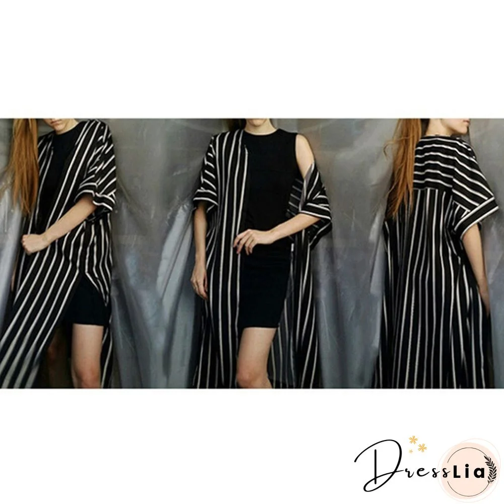 Women's Fashion Casual Spring Summer Striped Bat Sleeve Wide Loose Shirt
