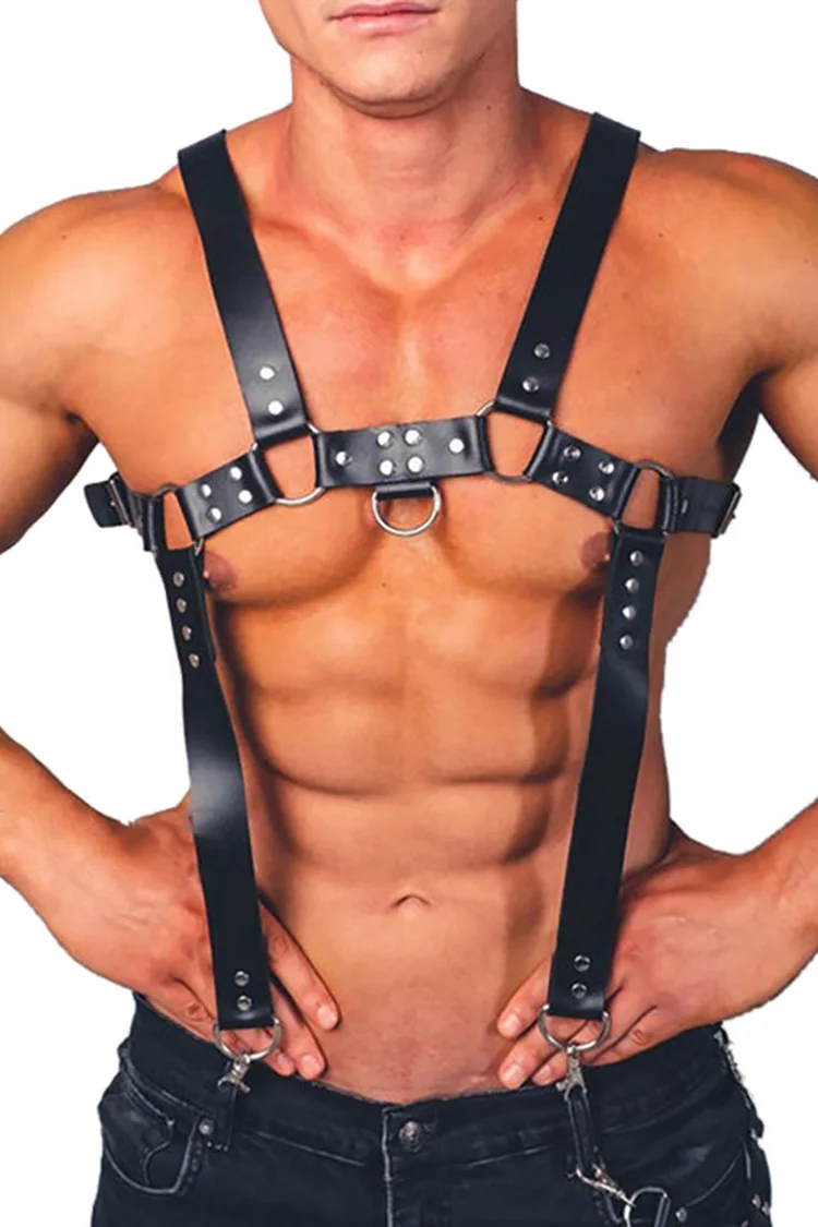 Ciciful Men's PU Leather Punk Style Black Shoulder Strap Body Harness