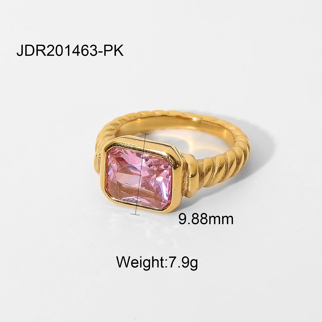 Emerald Pink Zircon Croissant Twisted Spiral Ring