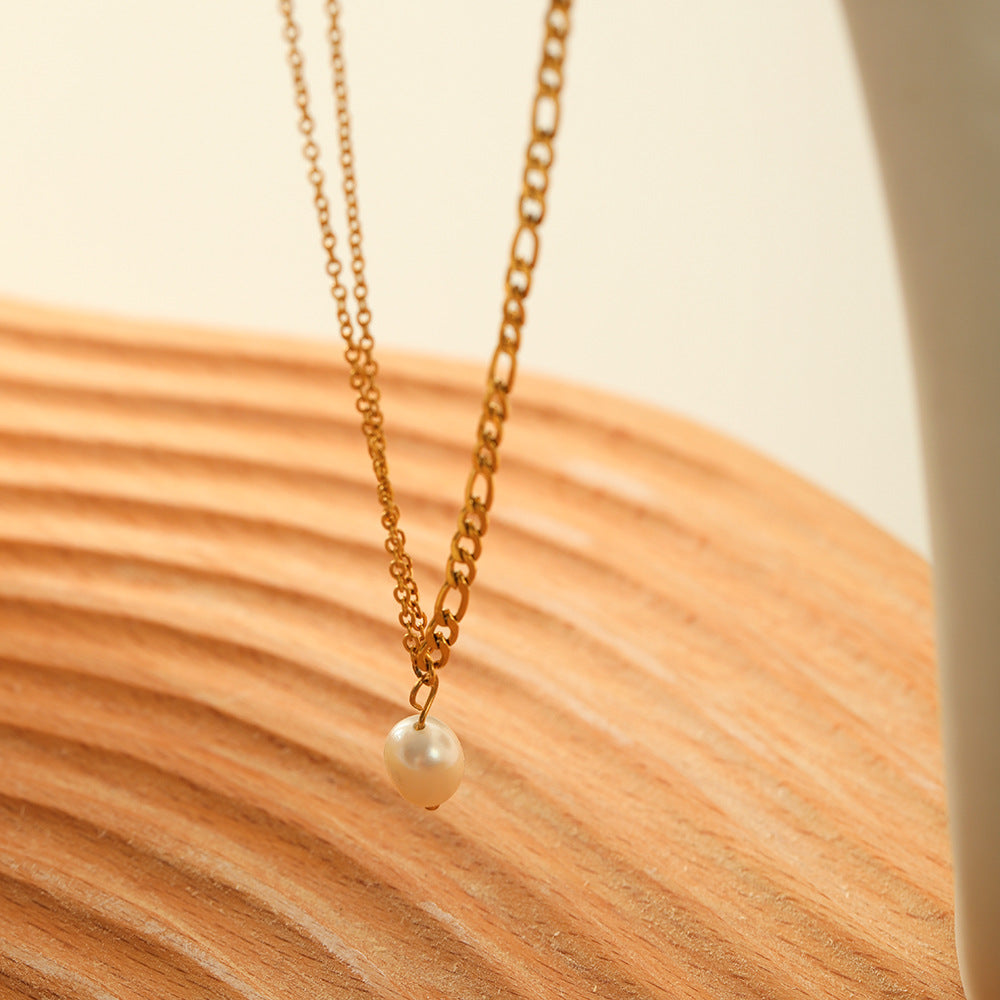 IG Style Pearl Geometric Stainless Steel Electroplating Necklaces2