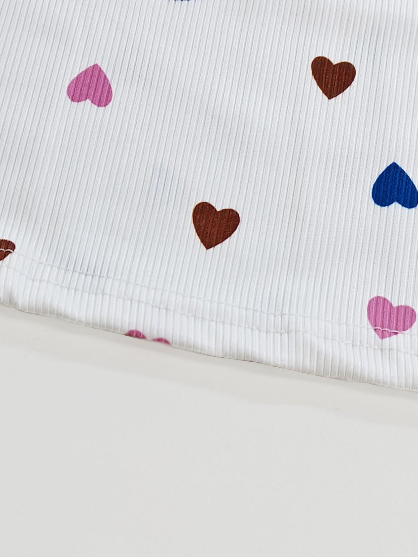 Women's Heart Print Short Sleeve Sleepwear Set, Breathable Fabric, Soft and Comfortable, Indoor Outdoor Wear, Casual Home Clothes Two-Piece Pajama Set Loungewear