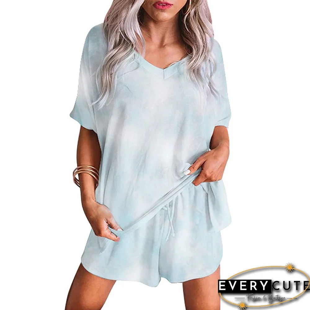 Light Blue Tie Dye Short Sleeve Pajama Set