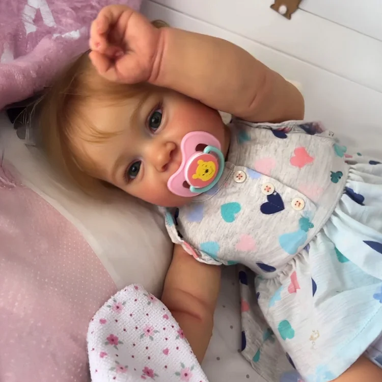 20" Adorable Awake Reborn Baby Doll with Bright Brown or Blue Eyes, Lifelike Reborn Baby Girl with Sweet Smile and Blonde Hair