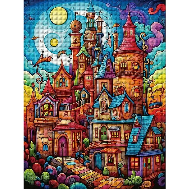 【Huacan Brand】Colorful Castle Under The Starry Sky 16CT Stamped Cross Stitch 40*55CM