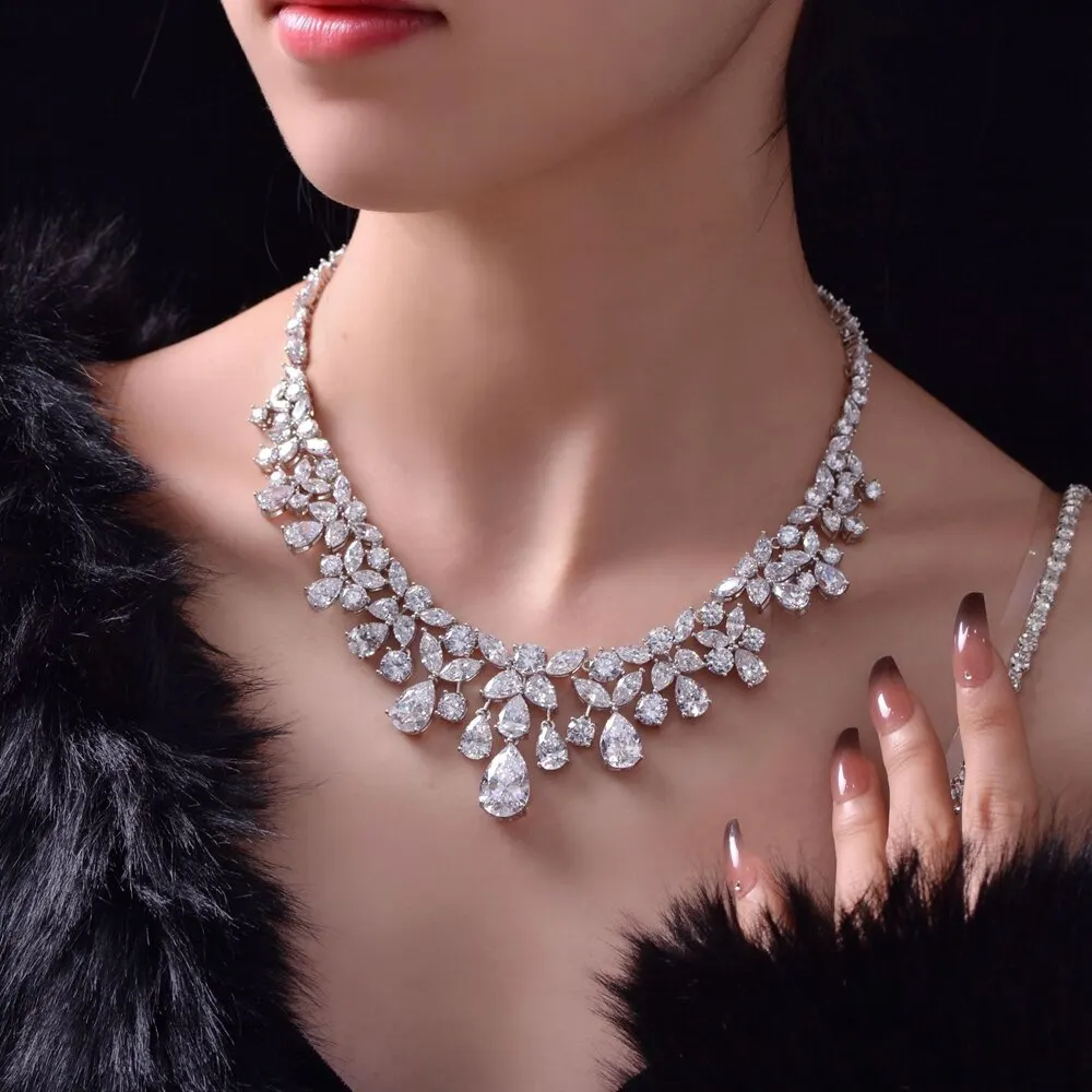Luxury 925 Sterling Silver Pear Cut Created Moissanite Gemstone Anniversary Pendant Necklace For Women Fine Jewelry