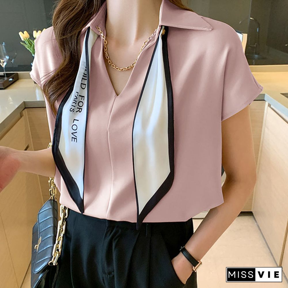 Chain Bow Tie Loose Shirt