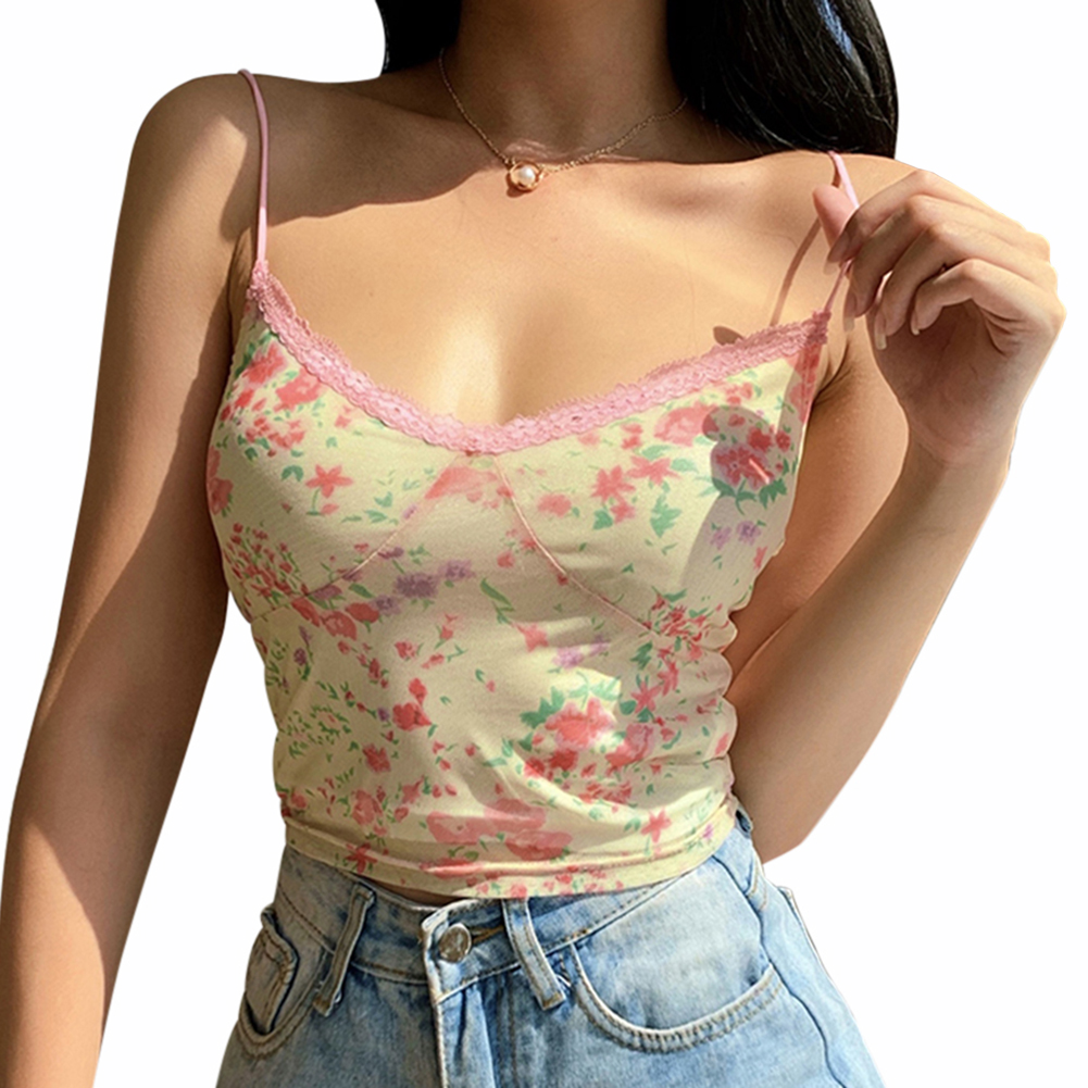 

Floral Slip Camisole Mesh Vest, Yellow, 501 Original