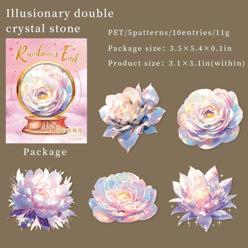 Journalsay 10 Sheets Rainbow Paradise Series Vintage Flower Shell Light PET Sticker