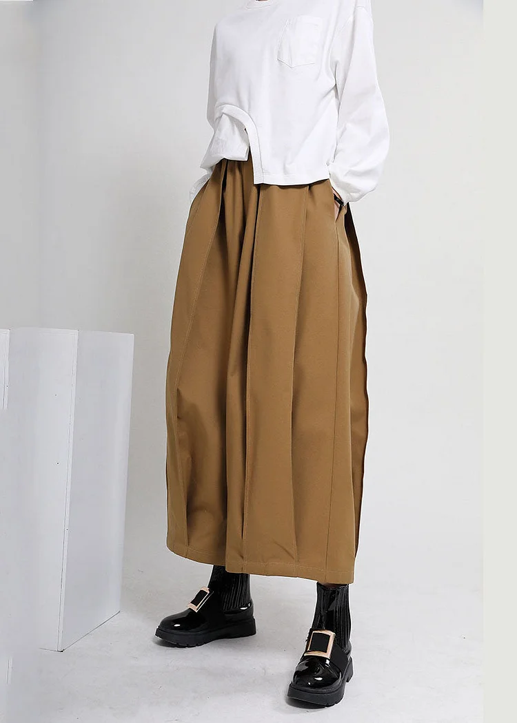 Modern Yellow Elastic Waist Oversized Pockets Cotton Crop Pants