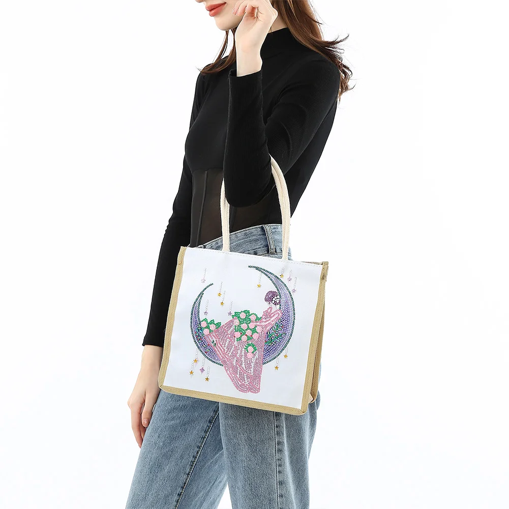 Moon Fairy Diamond Painting Handbag DIY Linen Shopping Storage Bag