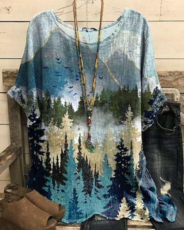 Abstract Forest Vacation Casual Top