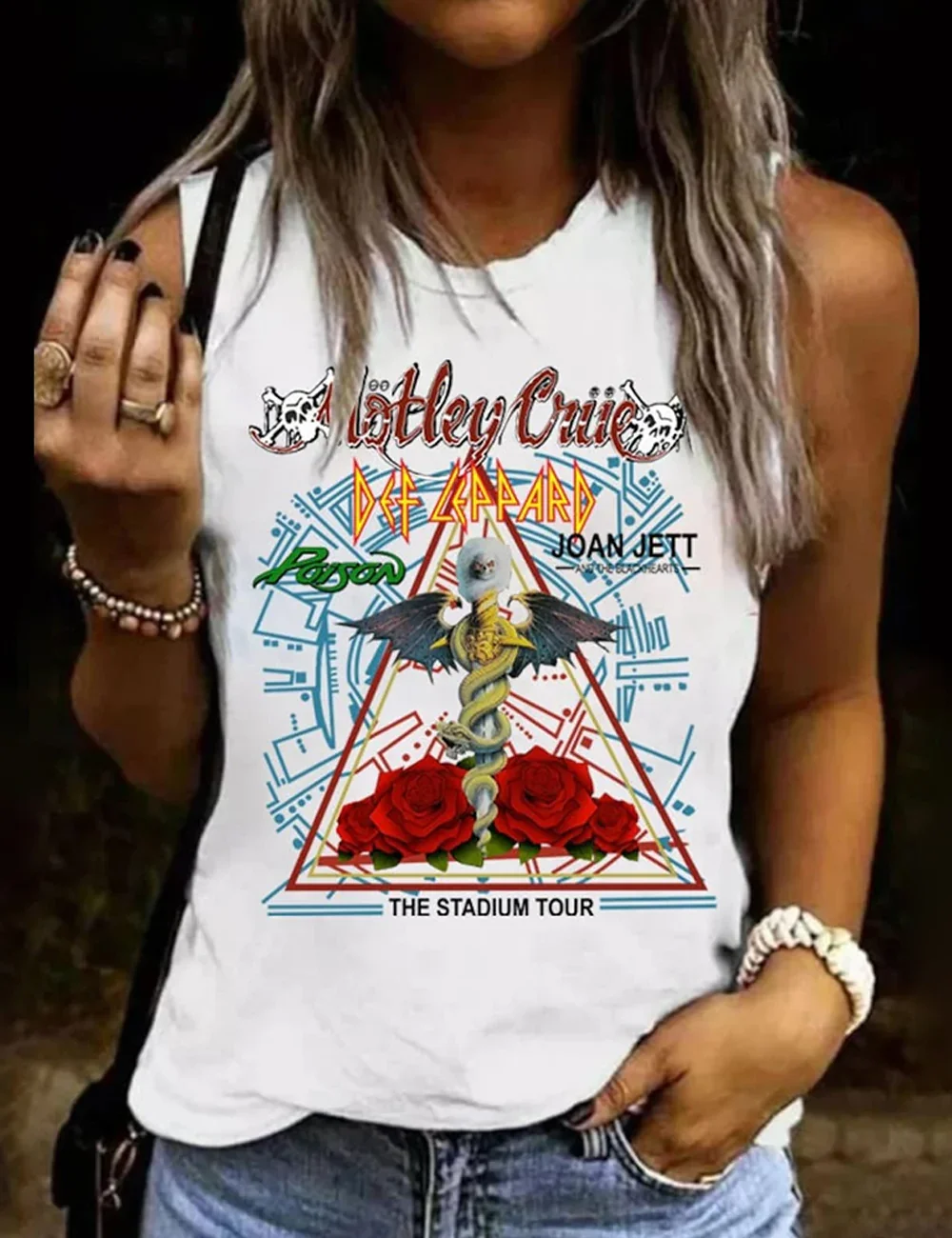 Motley Crue Def Leppard Concert 2022 White Tank