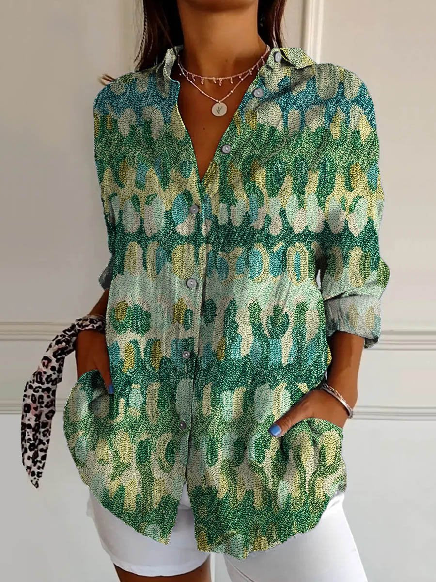 Women's Vintage Ethnic Pattern Art Print Casual Cotton Shirt