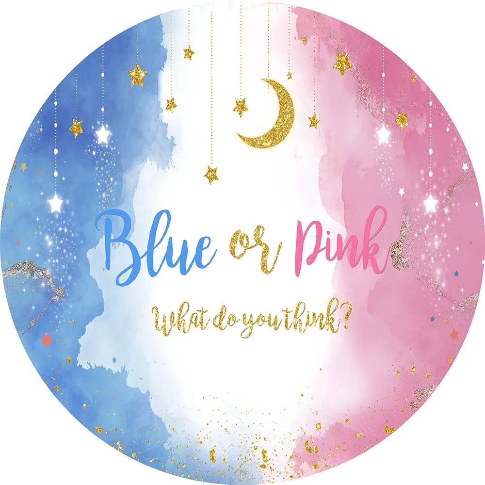 Little Stars Bule Or Pink Gender Reveal Party Round Cover RedBirdParty