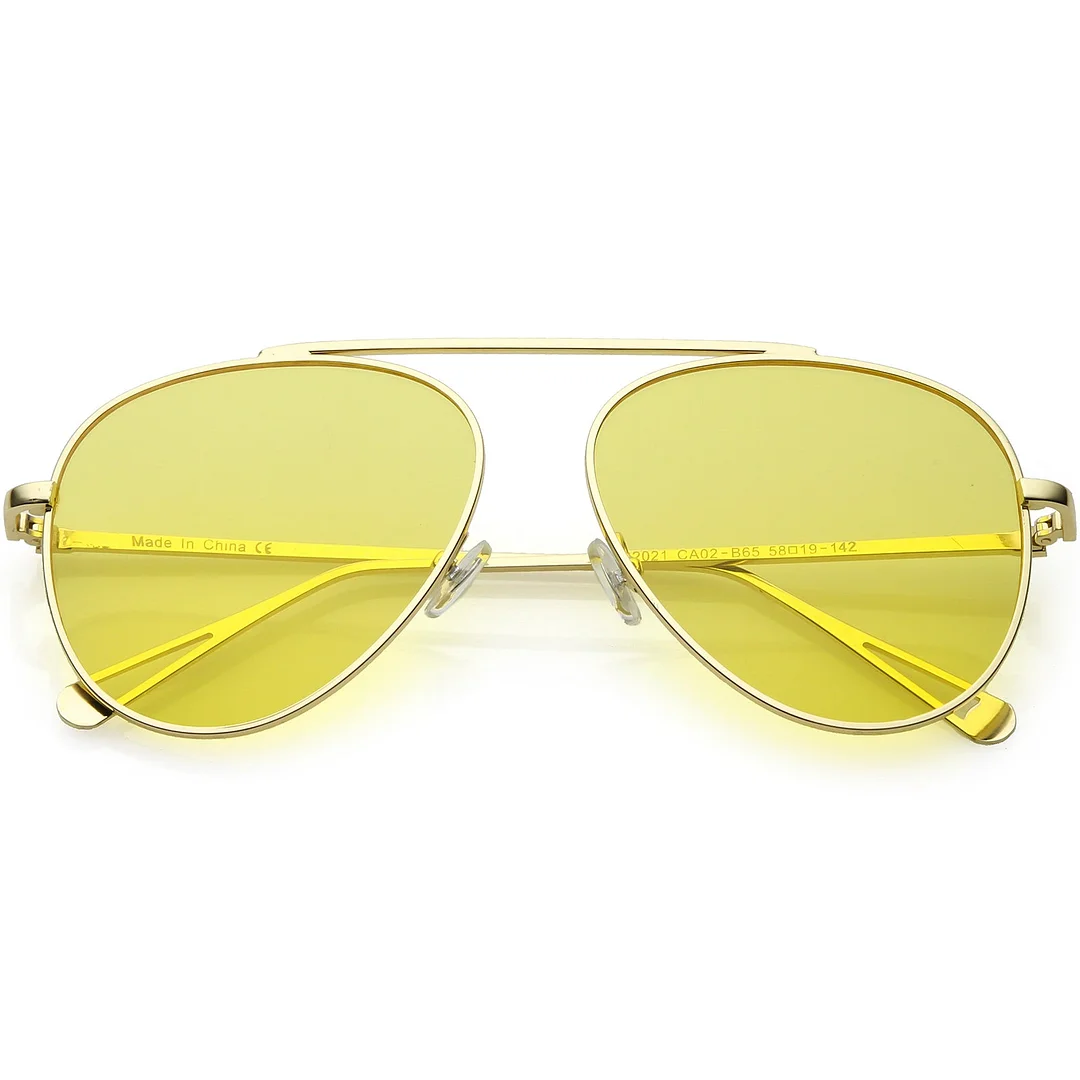 Premium Modern Metal Aviator glasses Single Brow Bar Color Tinted Flat Lens 57mm