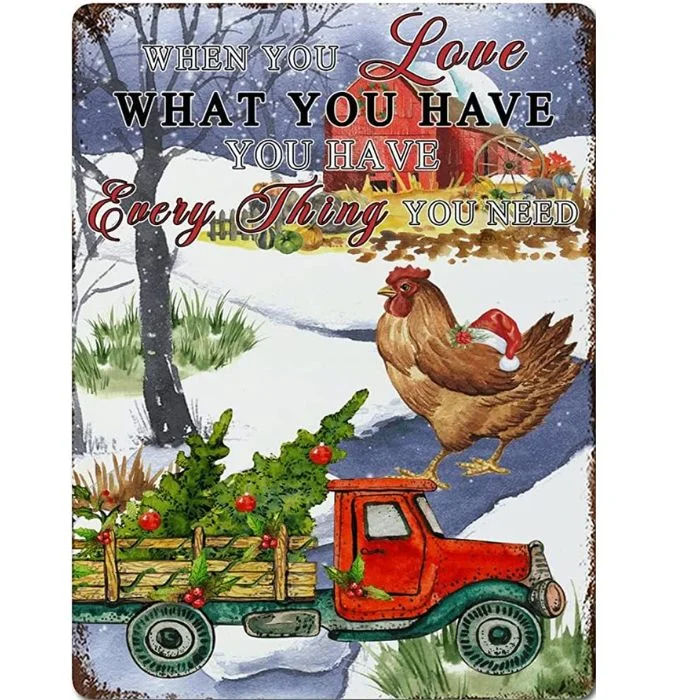 Poulet quand vous aimez ce que vous avez - plaque en bois et enseignes en étain vintage - 7.9x11.8 / 11.8x15.7inch