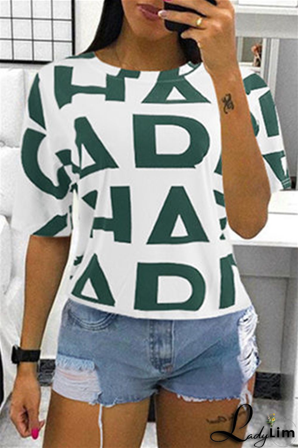 Yellow Fashion Casual Print Basic O Neck T-Shirts