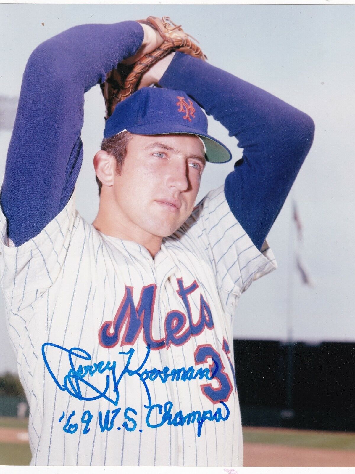 JERRY KOOSMAN NEW YORK METS 1969 WS CHAMPS ACTION SIGNED 8x10