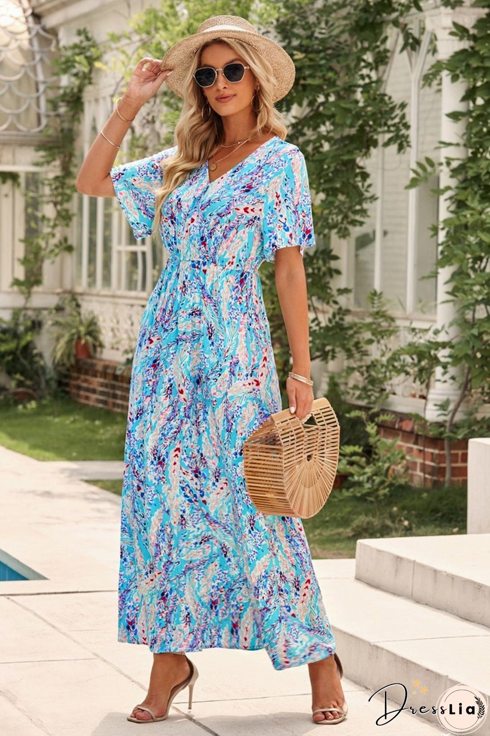 Multicolored V-Neck Maxi Dress
