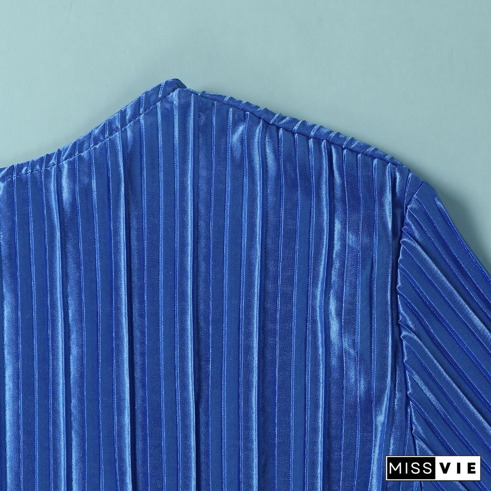 Pleated Loose Blouse Crop Top Wide Leg Pants Outfits