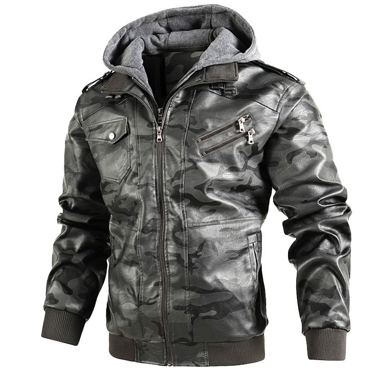 Men's Outdoor Tactical Camouflage PU Detachable Fake Two-Piece Hooded Jacket-Compassnice®
