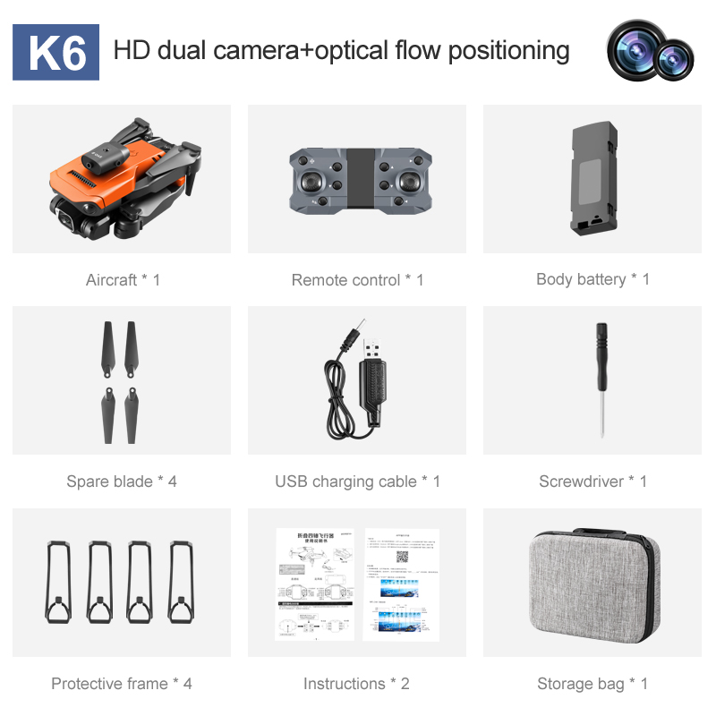 K6 MAX UAV three-shot HD aerial camera obstacle avoidance quadcopter folding vertical camera remote control aircraft