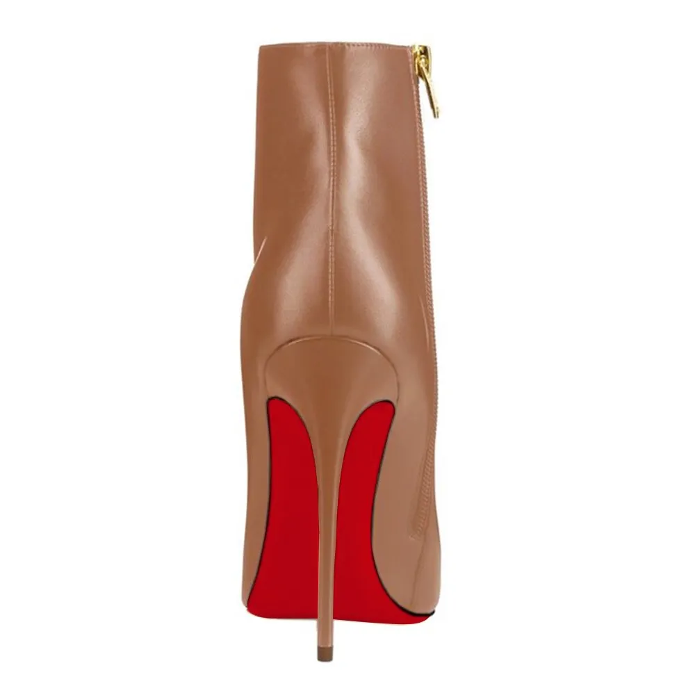 Women's Ankle Boots Closed Pointed Toe Stilettos Brown Booties-vocosishoes