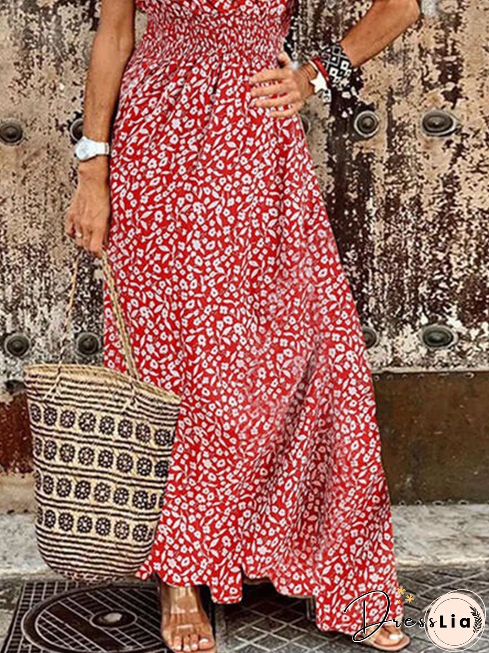 Floral Boho V Neck Vacation A-Line Dresses