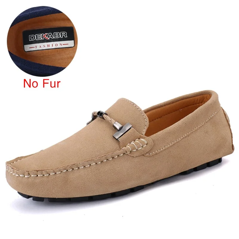 DEKABR Handmade Men Loafers Luxury Genuine Leather Casual Shoes Comfortable Soft Driving Shoes Warm Fur Plus Office Moccasins