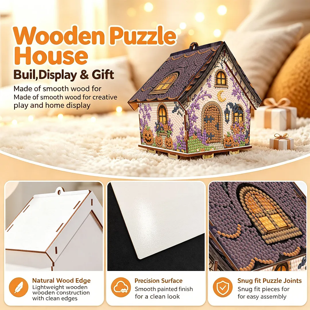 DIY Wooden House Diamond Art Painting Kit for Adults Home (Halloween)