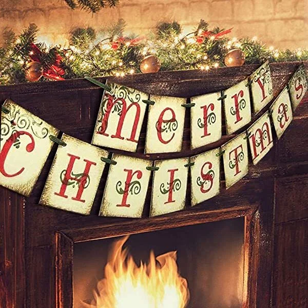 🔥kukelife🔥Christmas-cherry merry Christmas banner vintage xmas decorations indoor for home office party fireplace mantle