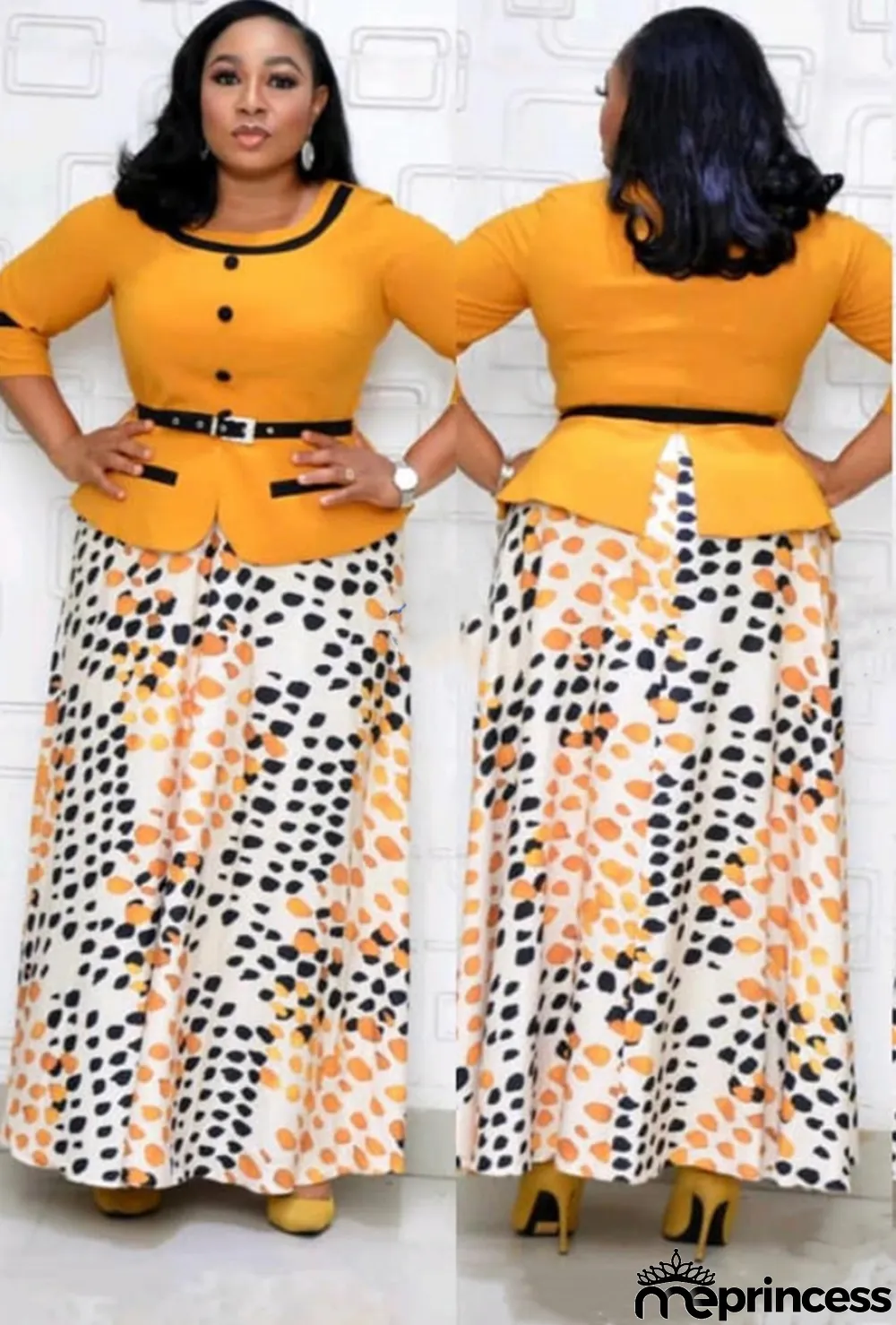 Fall Plus Size Mother of the Bride Yellow Formal Long Dress with Belt