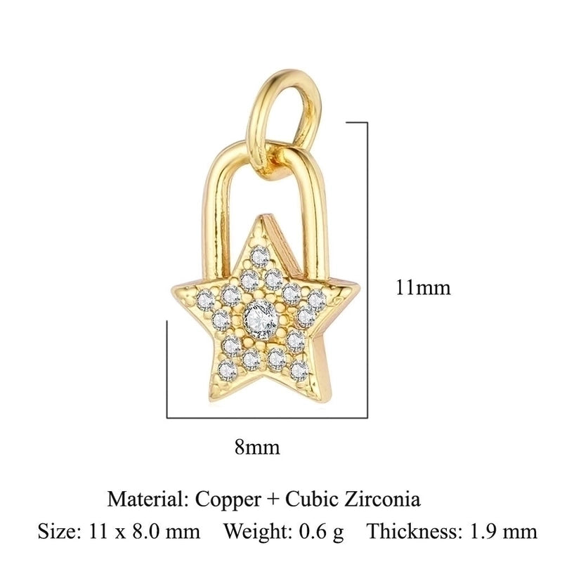 3 Pieces Sweet Pentagram Heart Shape Copper Plating Inlay Zircon 18k Gold Plated Charms Jewelry Accessories