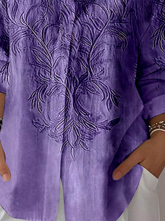 Women 3/4 Sleeve Shirt Collar Floral Printed Graphic Button Tops