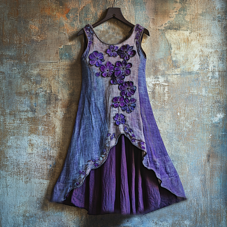 Vintage Celtic Knot With Purple Floral Pattern Linen Tank Dress