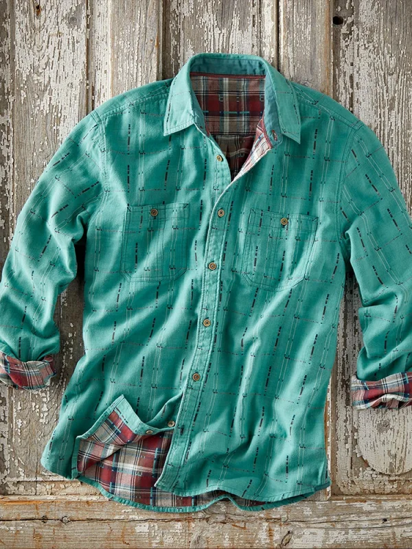 Men's Plaid casual long sleeved shirt