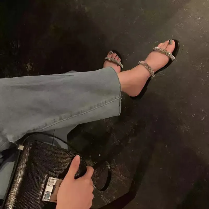 Breakj Breakj Women's French Sandals 2025 Summer New Fashion With Water Drill Slippers Women Wearing Fairy Temperament Cool Slippers
