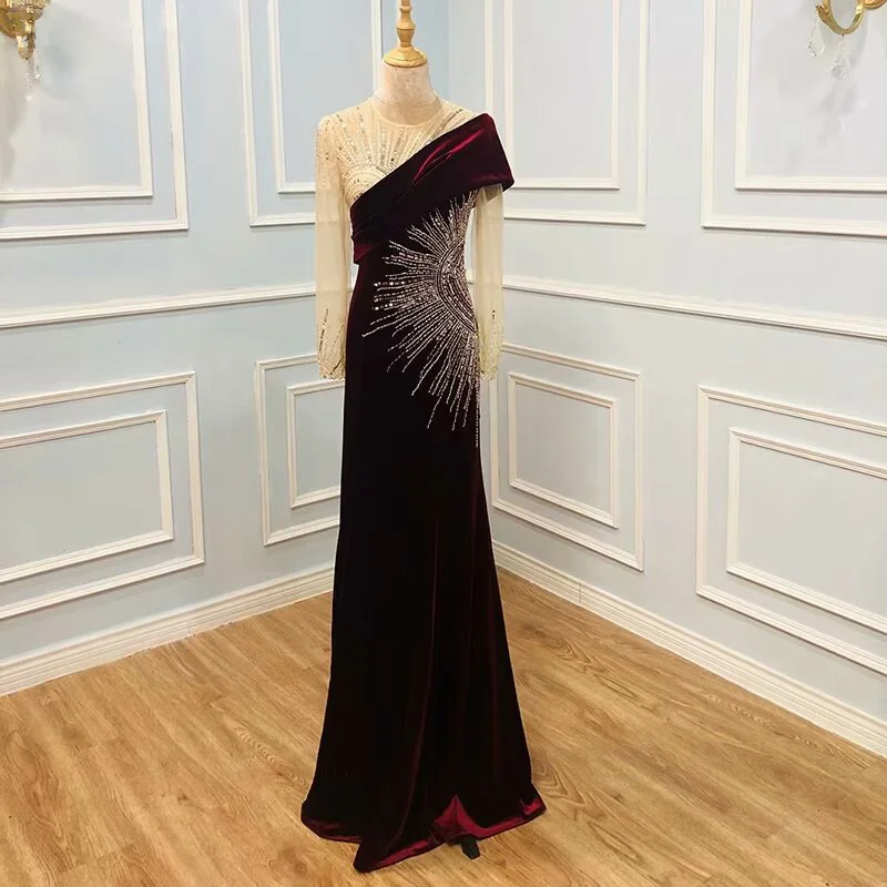 Okdais One shoulder Sequins Grape Applique Bead Embroidery Long Prom Dress LM0020