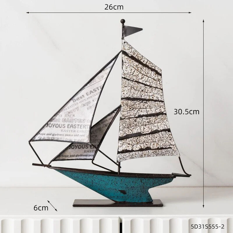Creative Wrought Iron Sailing Statue Retro Decoration Modern Home Decoration Living Room Decoration Office Accessories Crafts