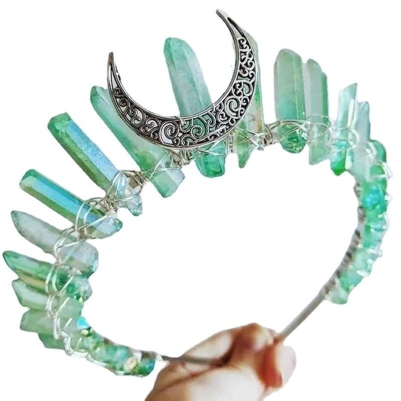 Retro Geometric Moon Natural Crystal Hair Band